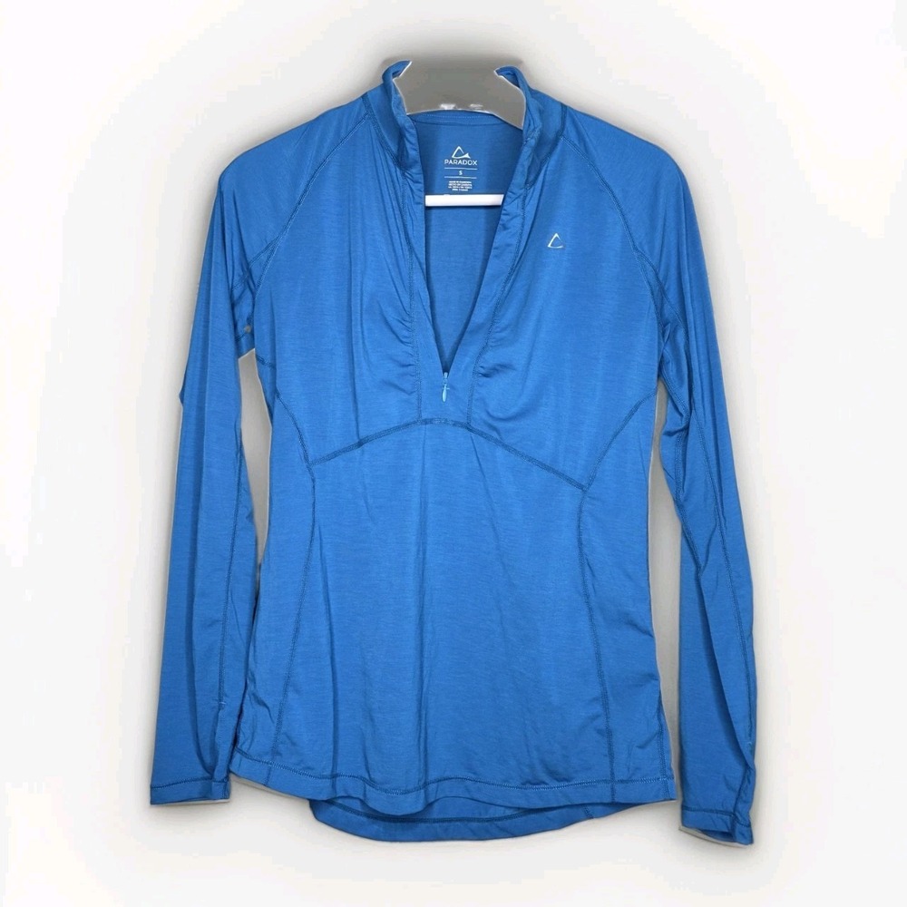 Paradox Small Princess Seam 1/4 Zip Blue Pullover Athletic Shirt Thumbholes